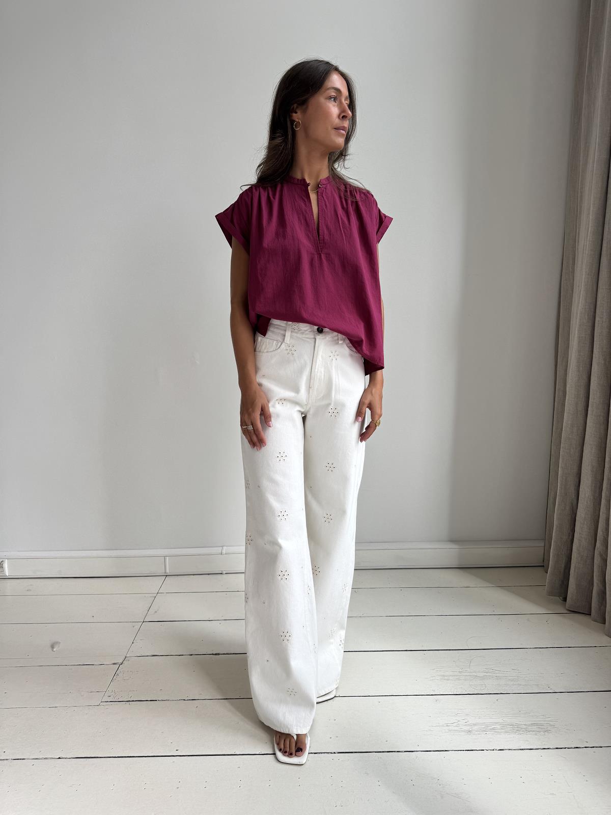 BROEK DENIM BORDUUR ECRU