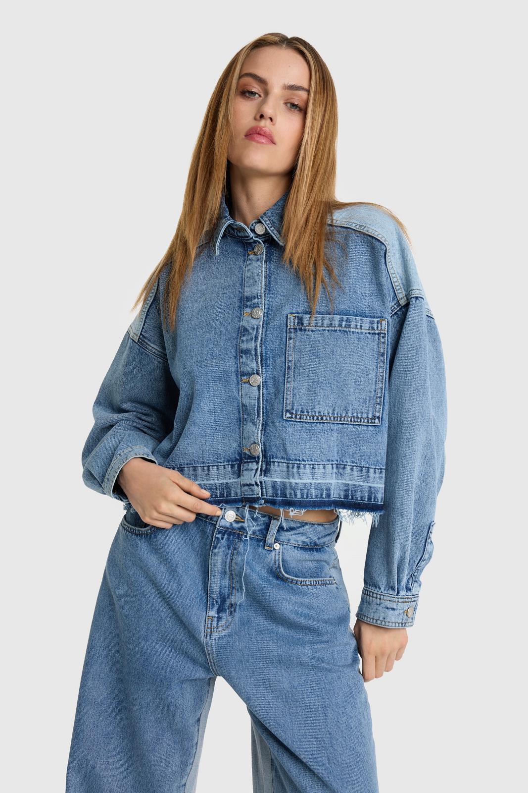 Woven Mix Denim Blouse