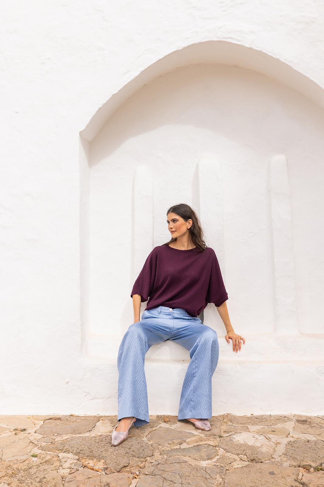 PULL 3/4M UNI BORDEAUX