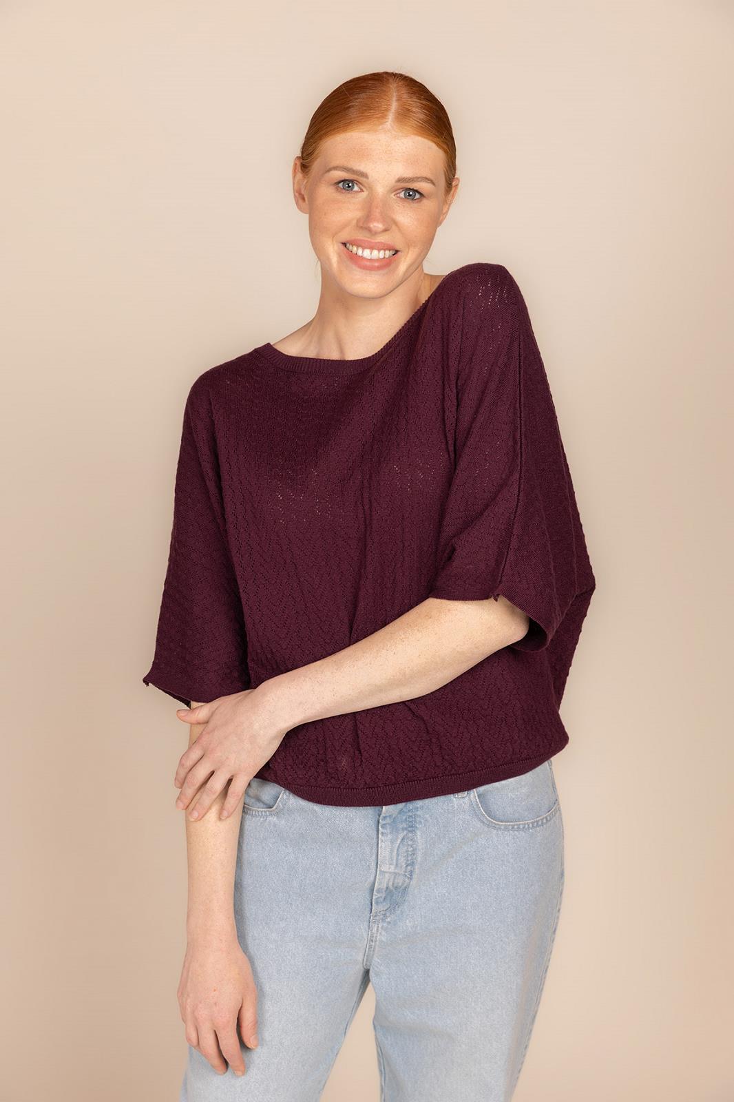 PULL 3/4M UNI BORDEAUX