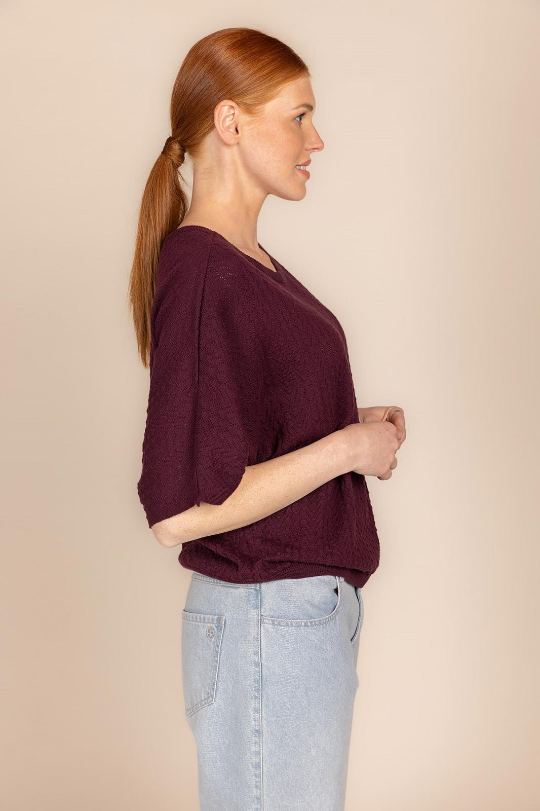 PULL 3/4M UNI BORDEAUX