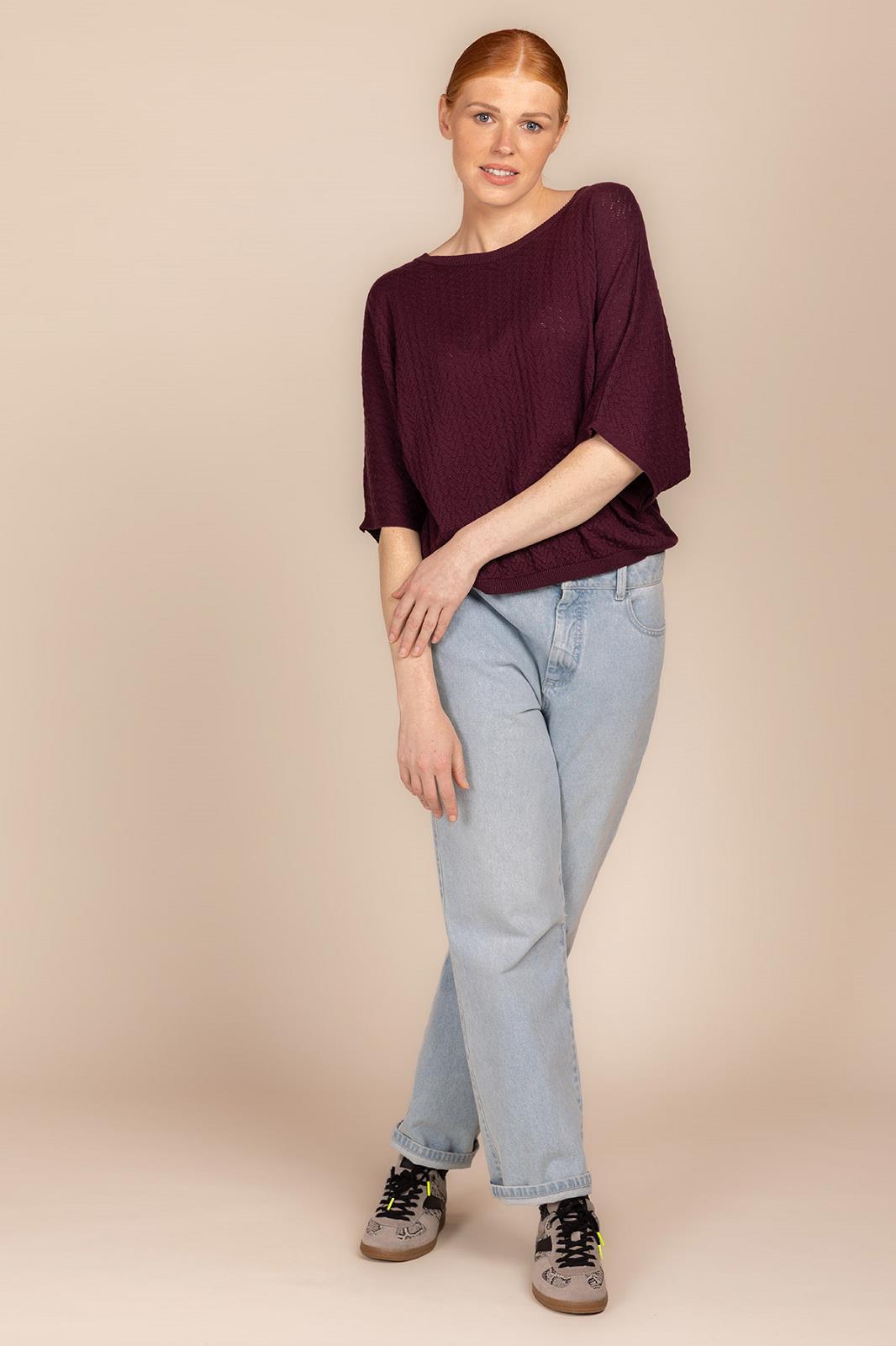PULL 3/4M UNI BORDEAUX