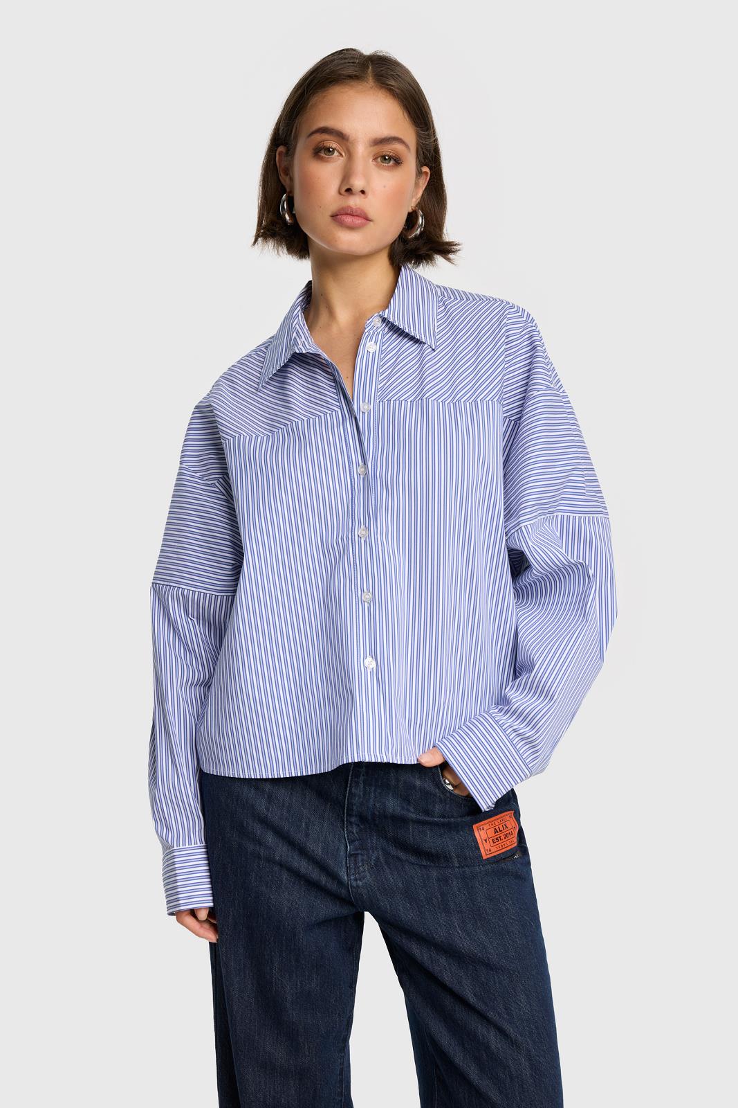 BLOUSE LS-*-STRIPE-BLUE