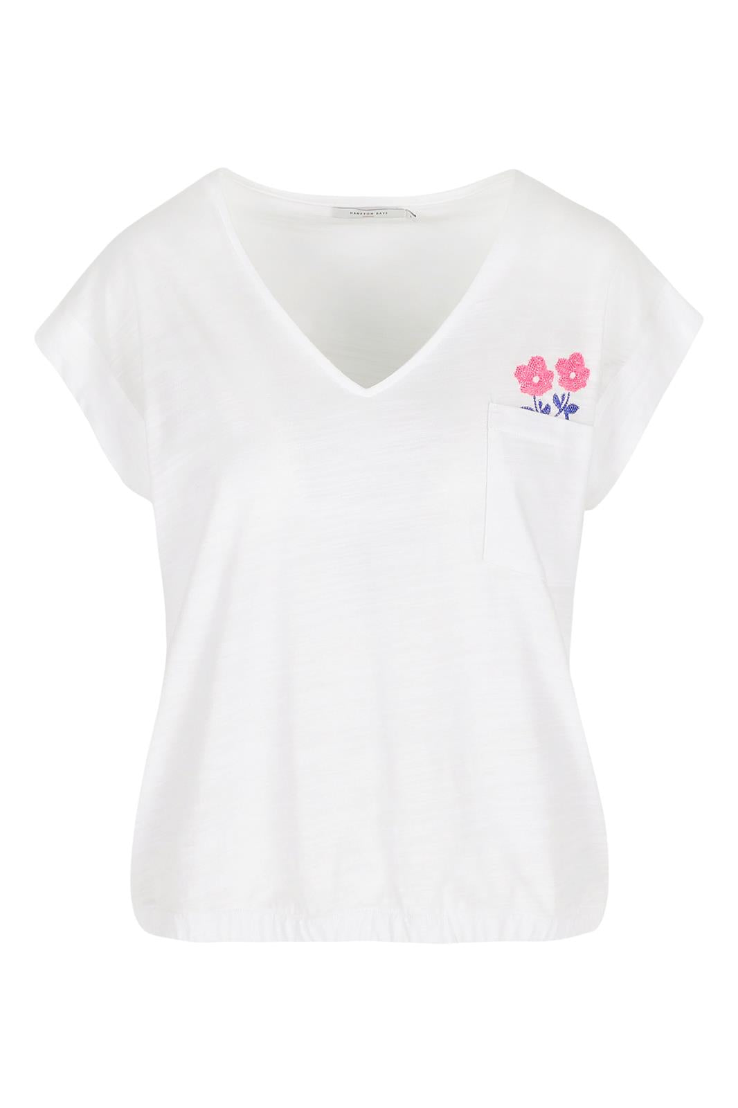 T-SHIRT WITH V-NECK AND FRONT POCKET EMB