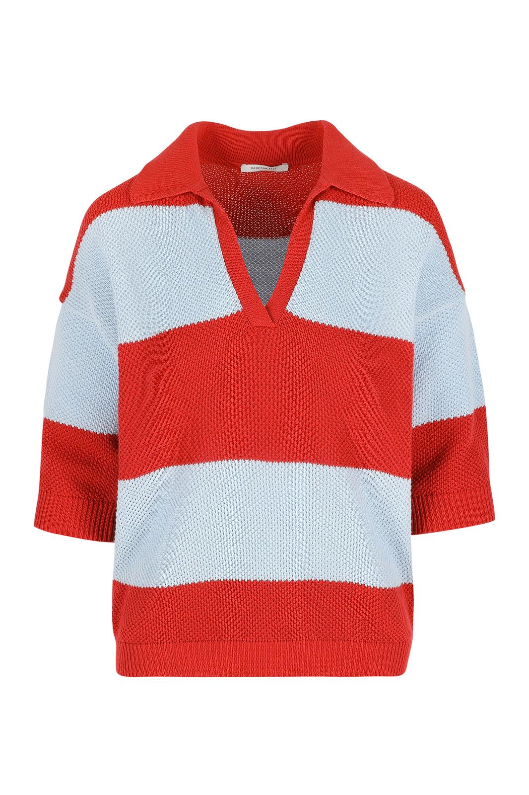 STRIPED PULL POLO COLLAR  tomato