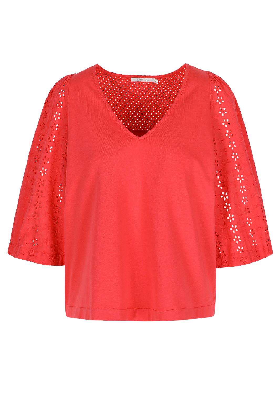 WIDE SLEEVE BLOUSE WITH BRODERIE  tomato