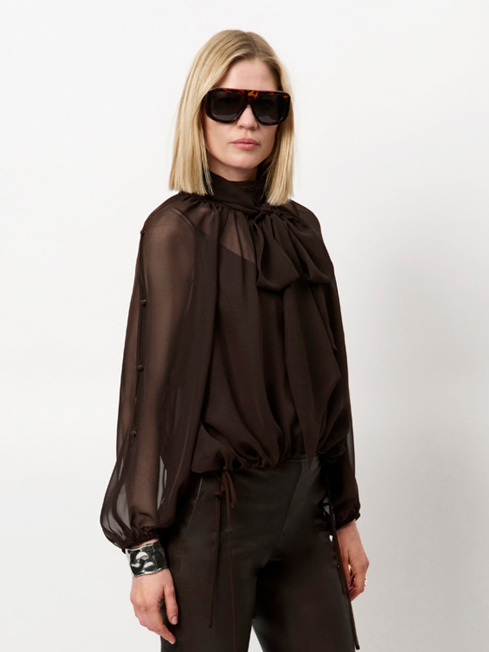 BLOUSE LS-*-UNI-BROWN DARK