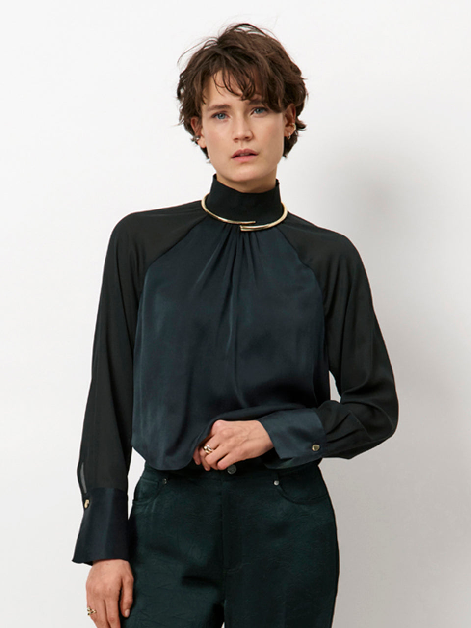 BLOUSE LS-*-UNI-GREEN DARK