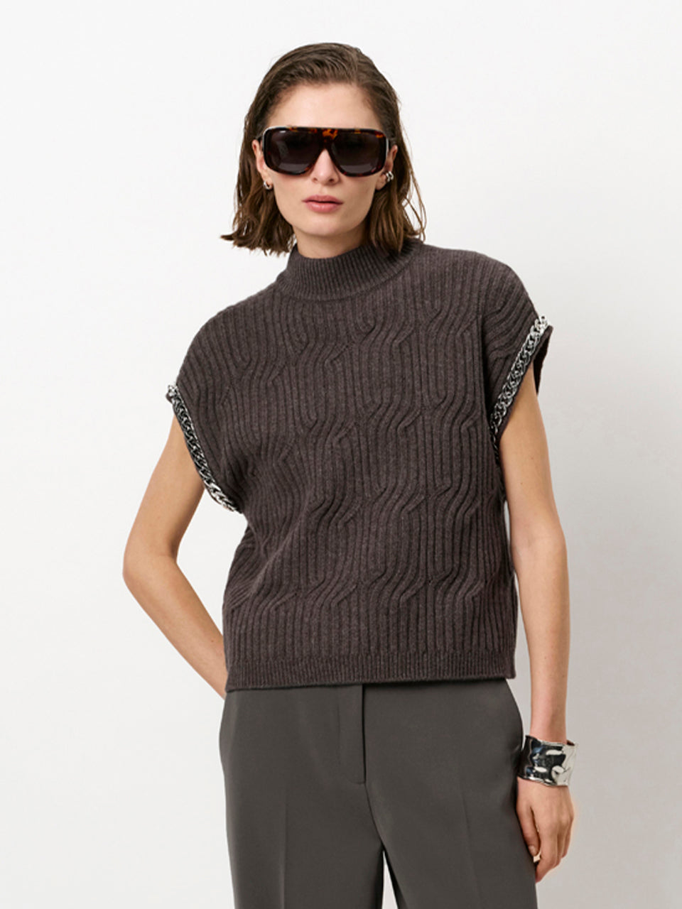 PULL SL-TN-UNI+APPLI-TAUPE