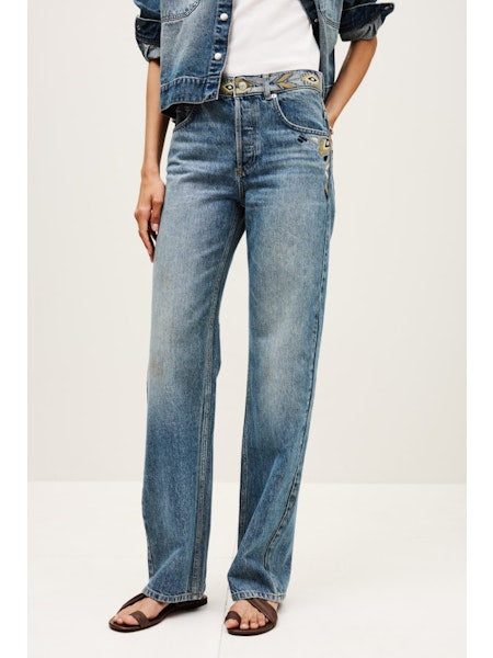 BROEK DENIM MET PRINT