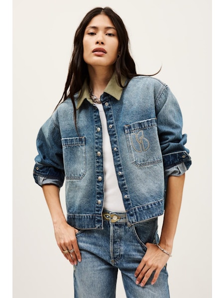 DENIM JAS MET BEIGE KRAAG
