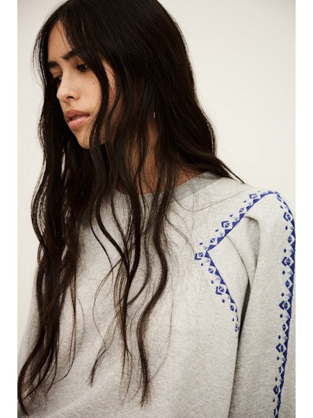 SWEATER LM APPLI GRIJS