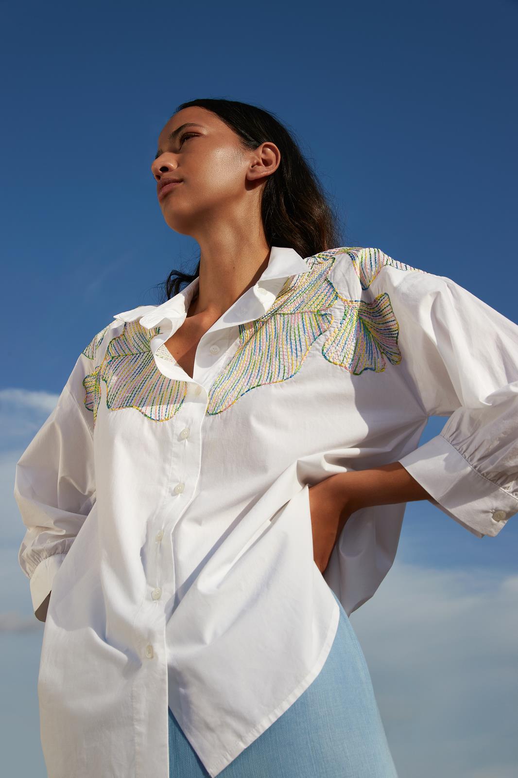 BLOUSE LM UNI+APPLI ECRU