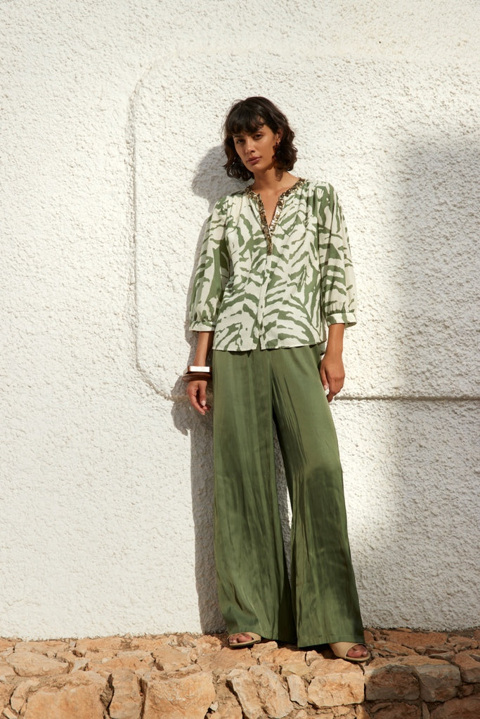 BLOUSE LM PRINT KHAKI