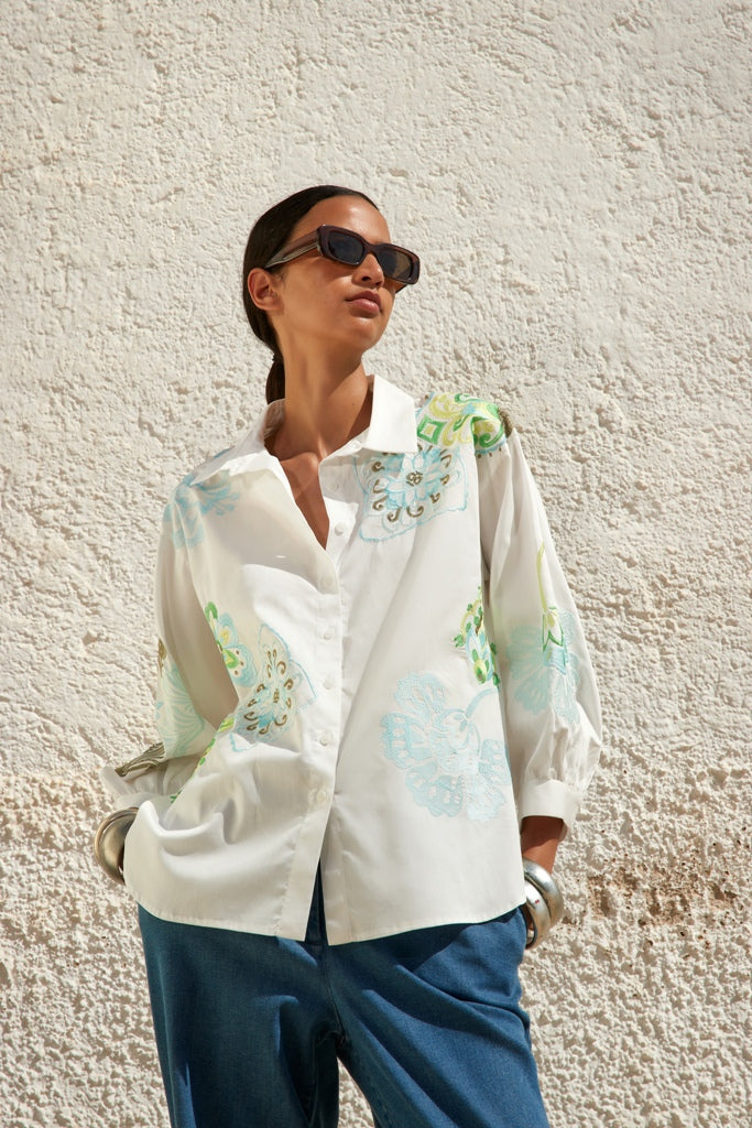 BLOUSE LM UNI+APPLI ECRU