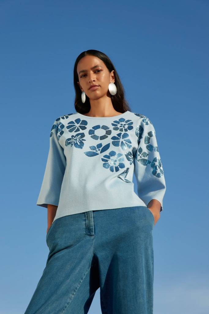 PULL UNI BLAUW + APPLI