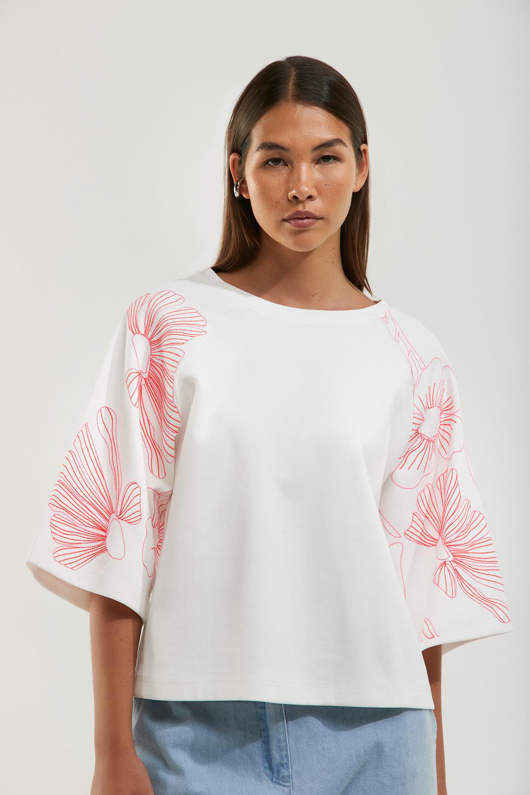 T-SHIRT 3/4M ECRU +APPLI