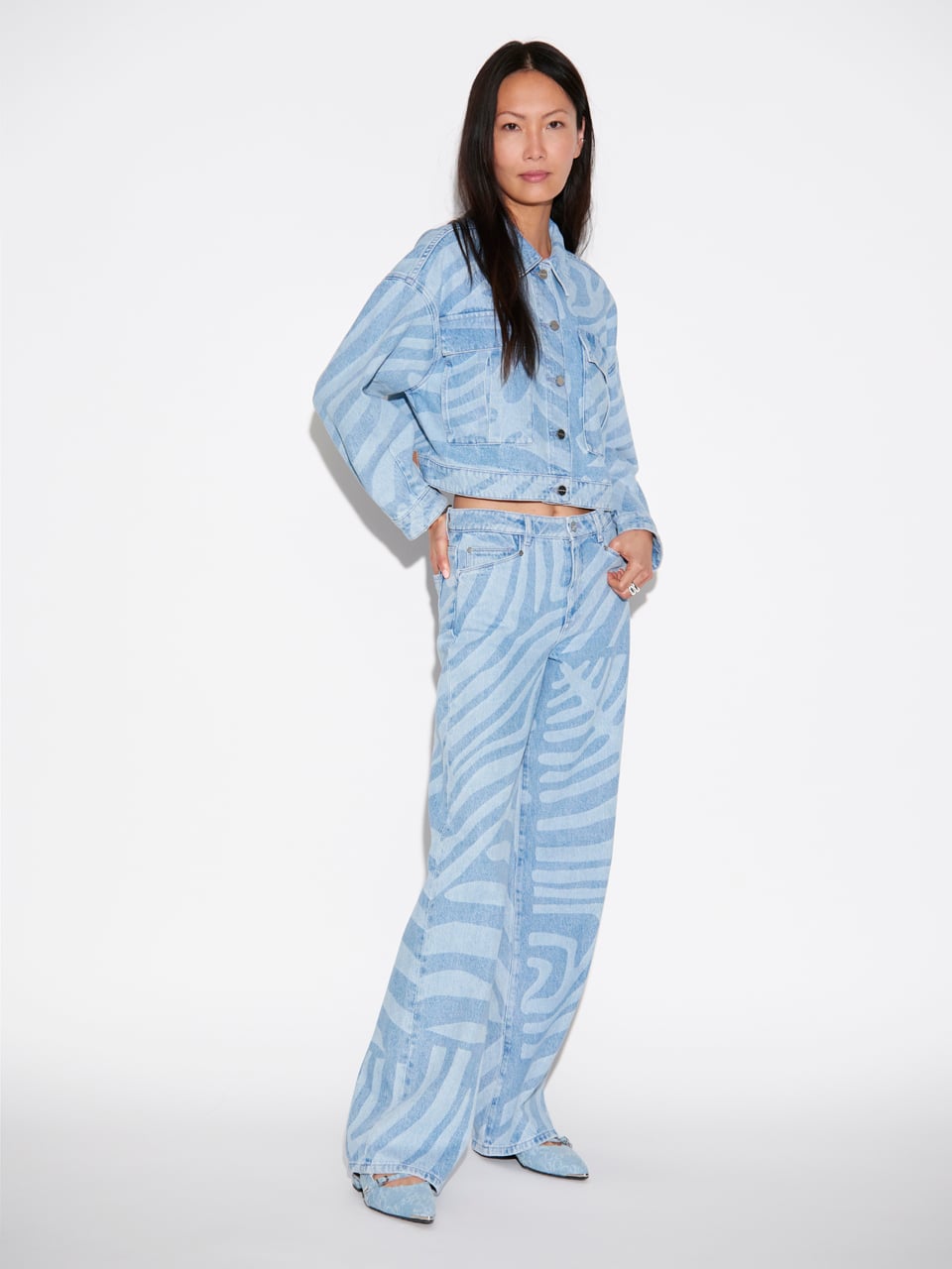 BROEK DENIM PRINT BLAUW