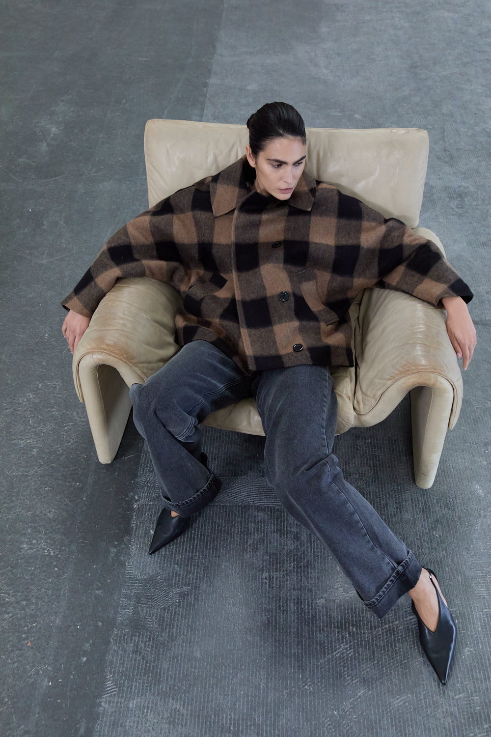 OUTDOOR S-WOOL-CHECK-CAMEL