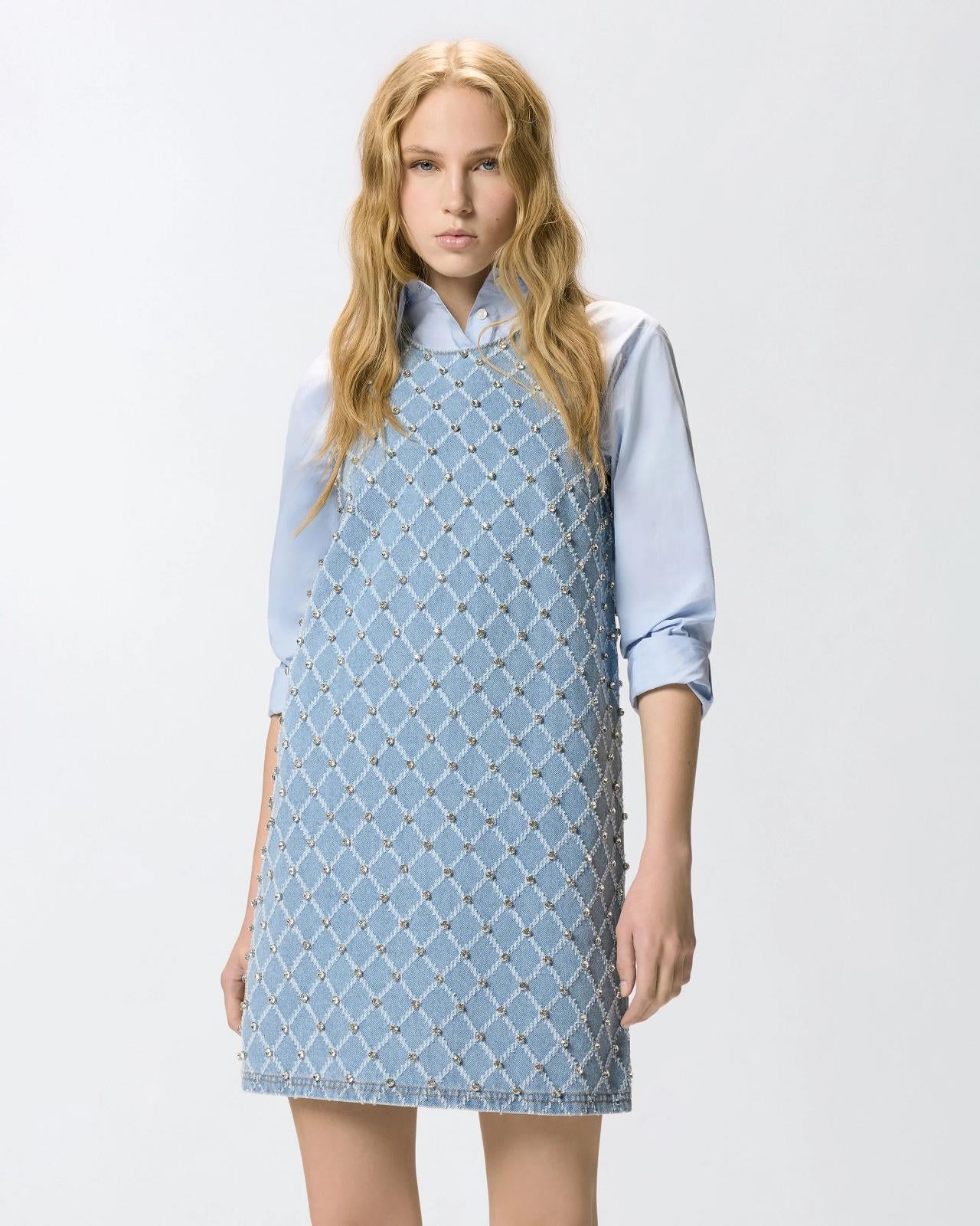 JURK ZM DENIM+APPLI BLAUW