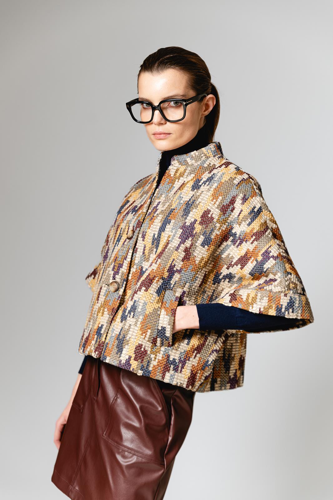 VEST 3/4M PRINT CAMEL