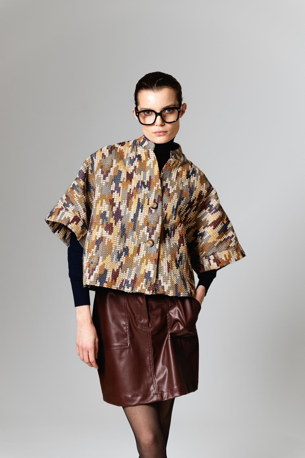 VEST 3/4M PRINT CAMEL
