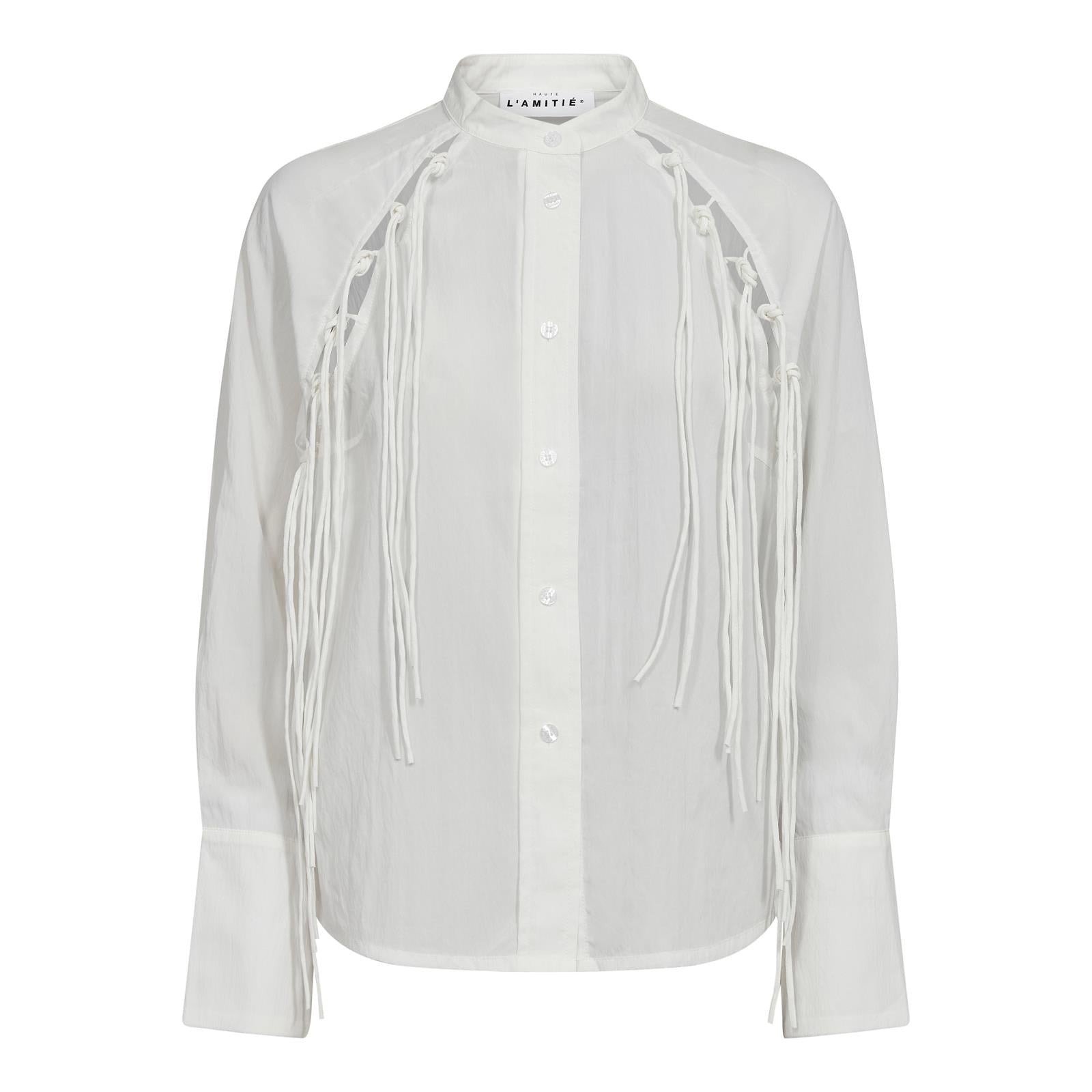 BLOUSE LM UNI WIT+FRINGE