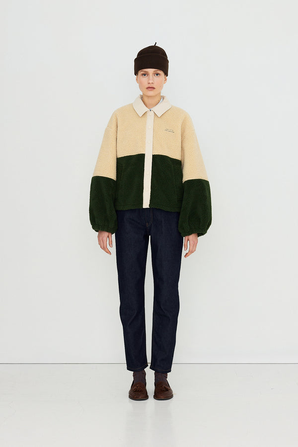 VEST ECRU/GROEN TEDDY