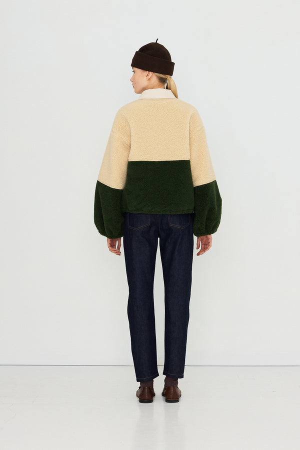 VEST ECRU/GROEN TEDDY