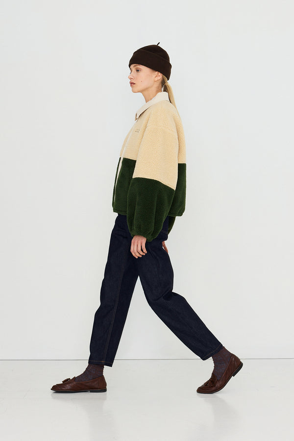 VEST ECRU/GROEN TEDDY