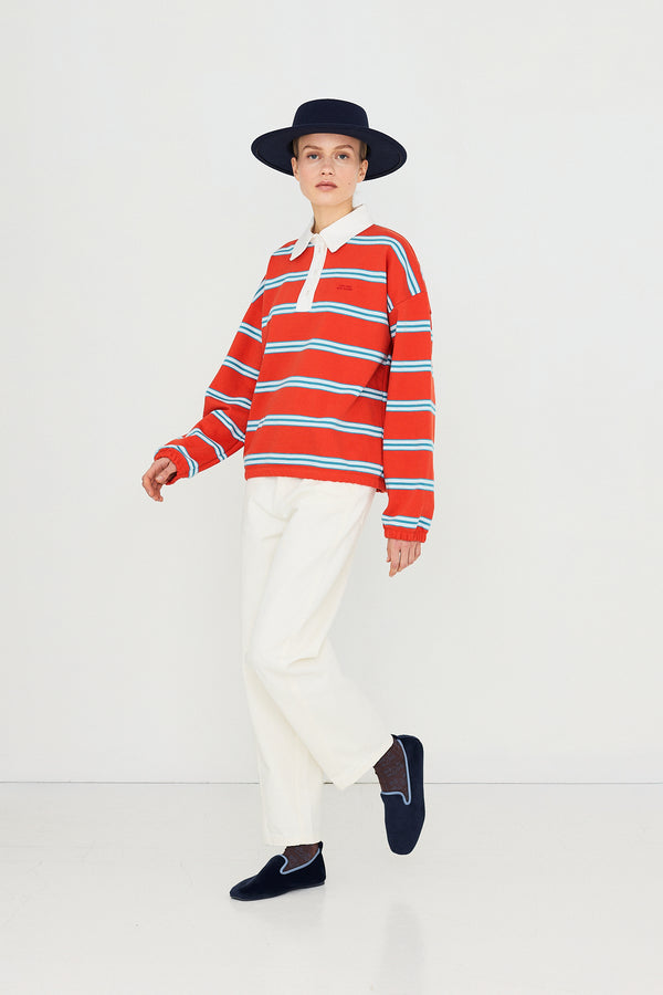 POLO SWEAT STREEP ORANJE