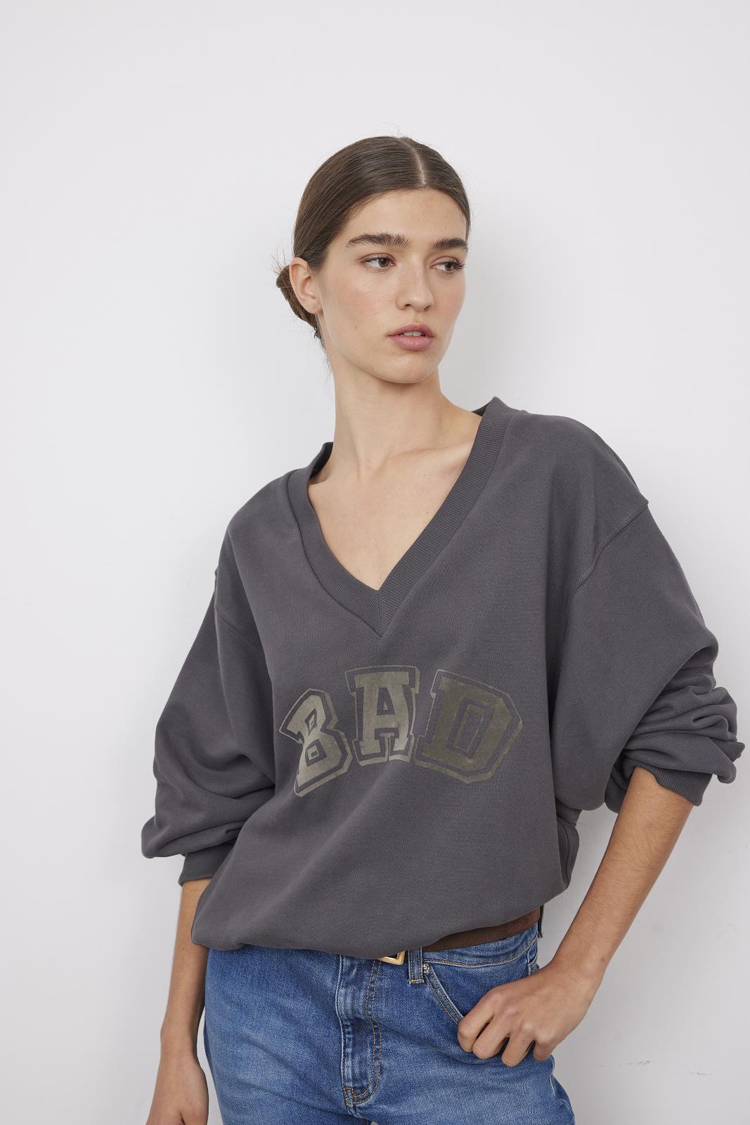 SWEATER LS-VN-UNI+APPLI-GREY DARK