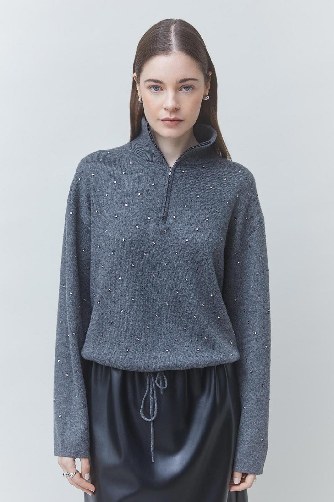 PULL LM APPLI GRIJS