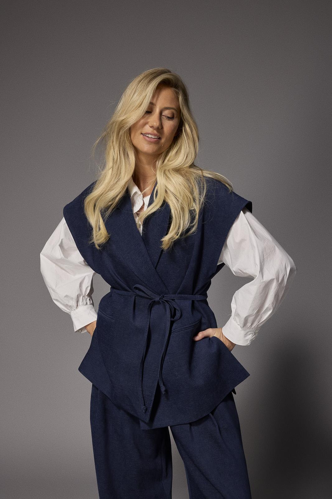 WAISTCOAT VELOURS BLAUW