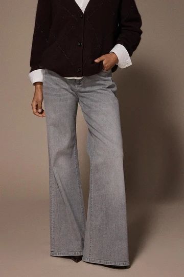 BROEK DENIM WIDE GRIJS