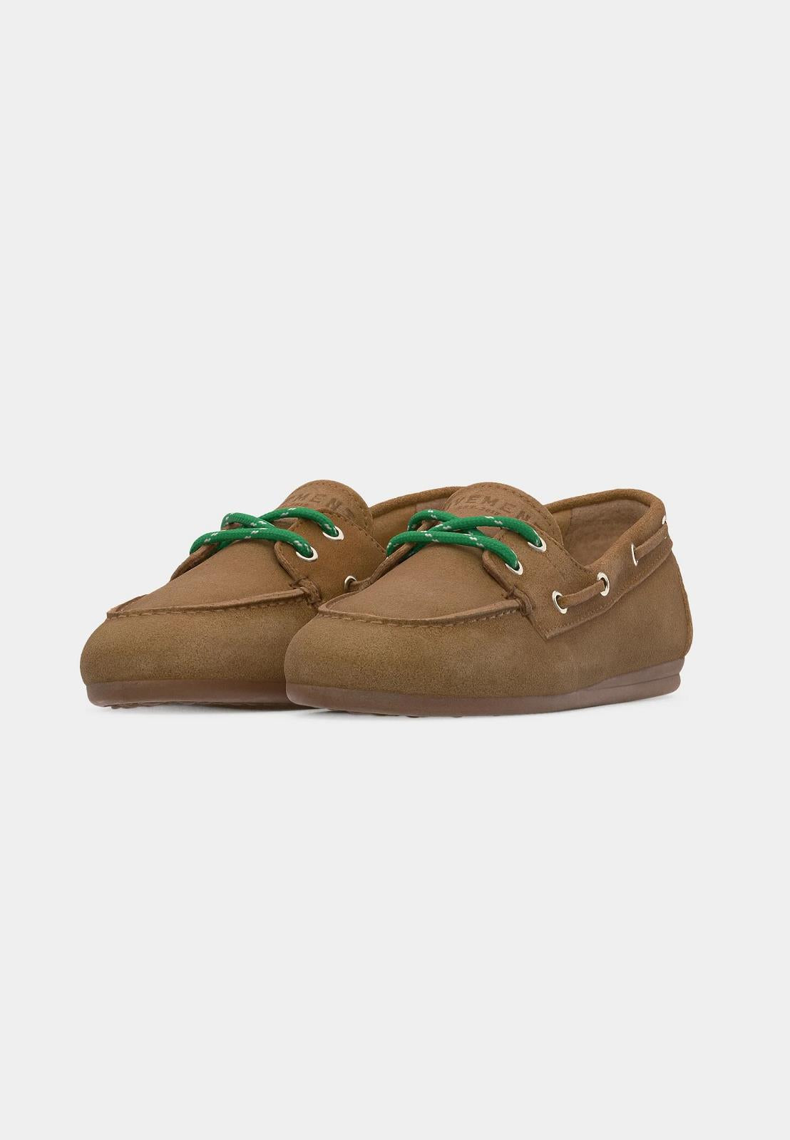 BOATSHOE SUEDE TAUPE/GROENE VETERS