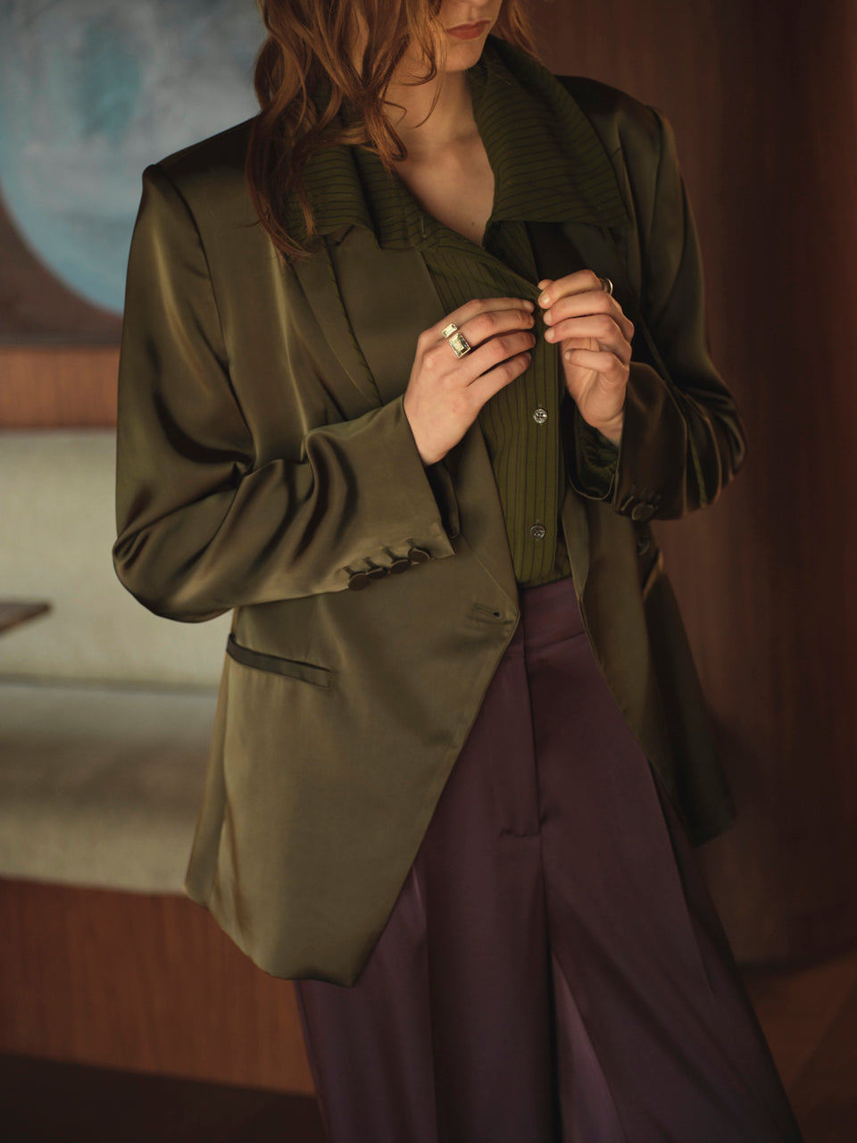 Dante6-Jules bold satin smart pants Dark