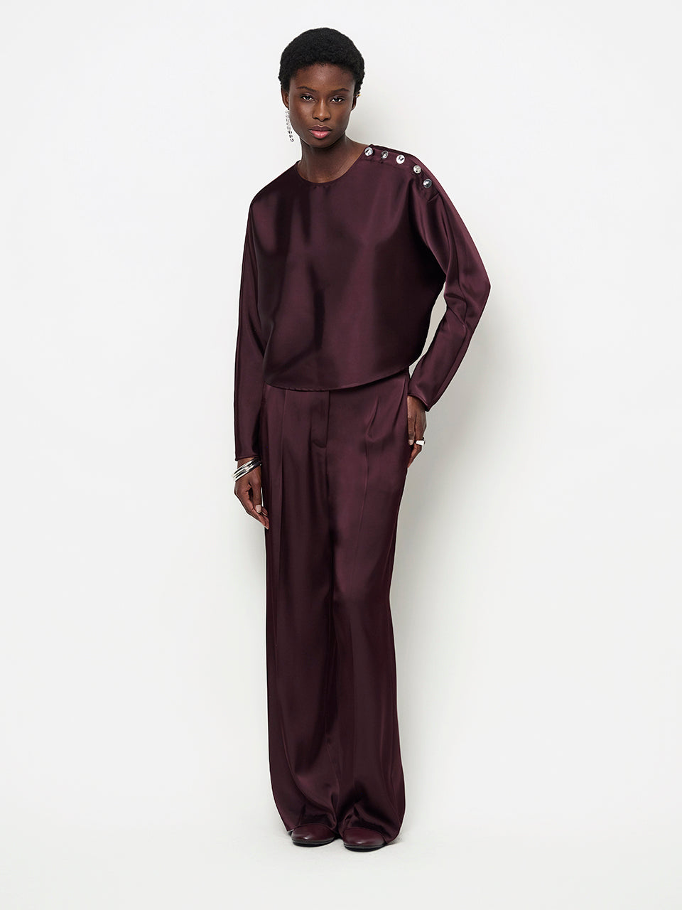 Dante6-Jules bold satin smart pants Dark