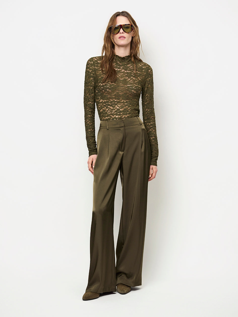 Dante6-Irony lace turtle neck top Moss O