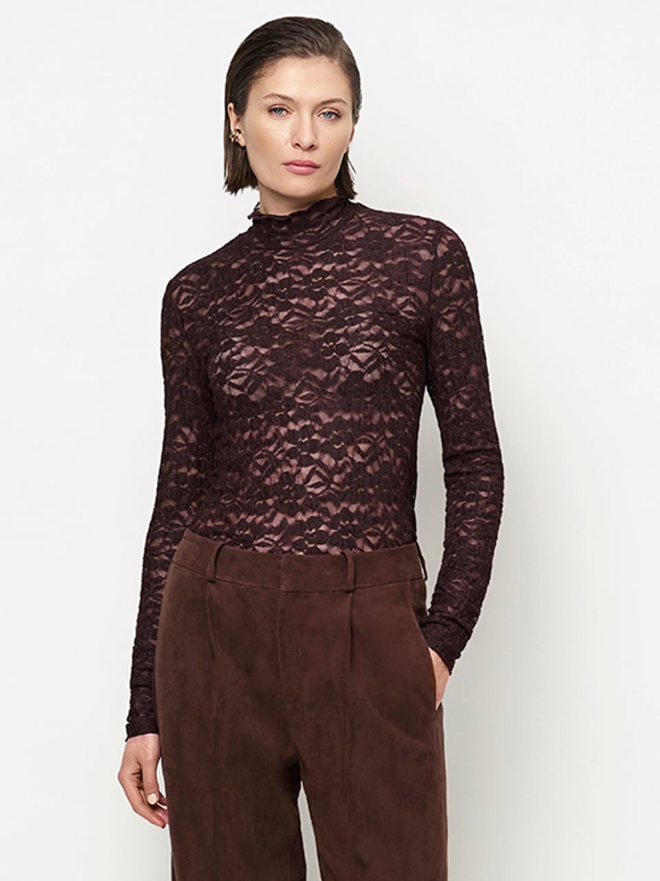 Dante6-Irony lace turtle neck top Dark P