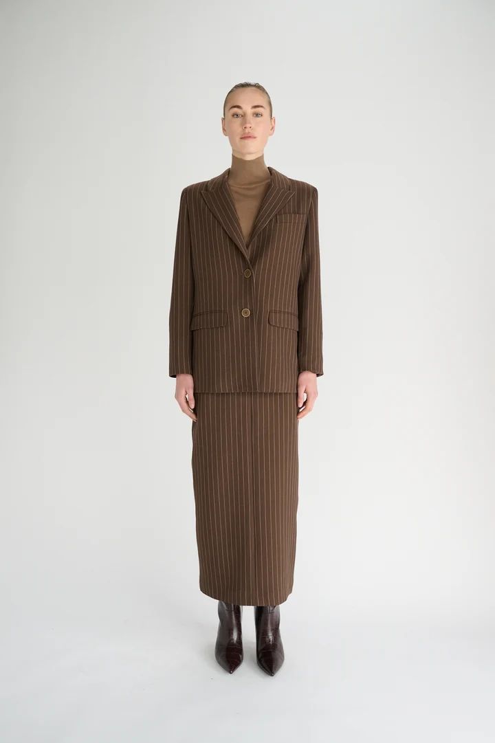 BLAZER BRUIN MET KRIJTSTREEP