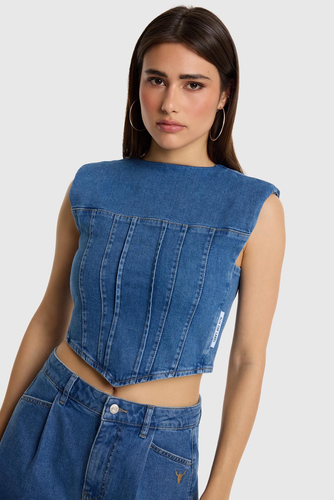 Woven Denim Corset Top
