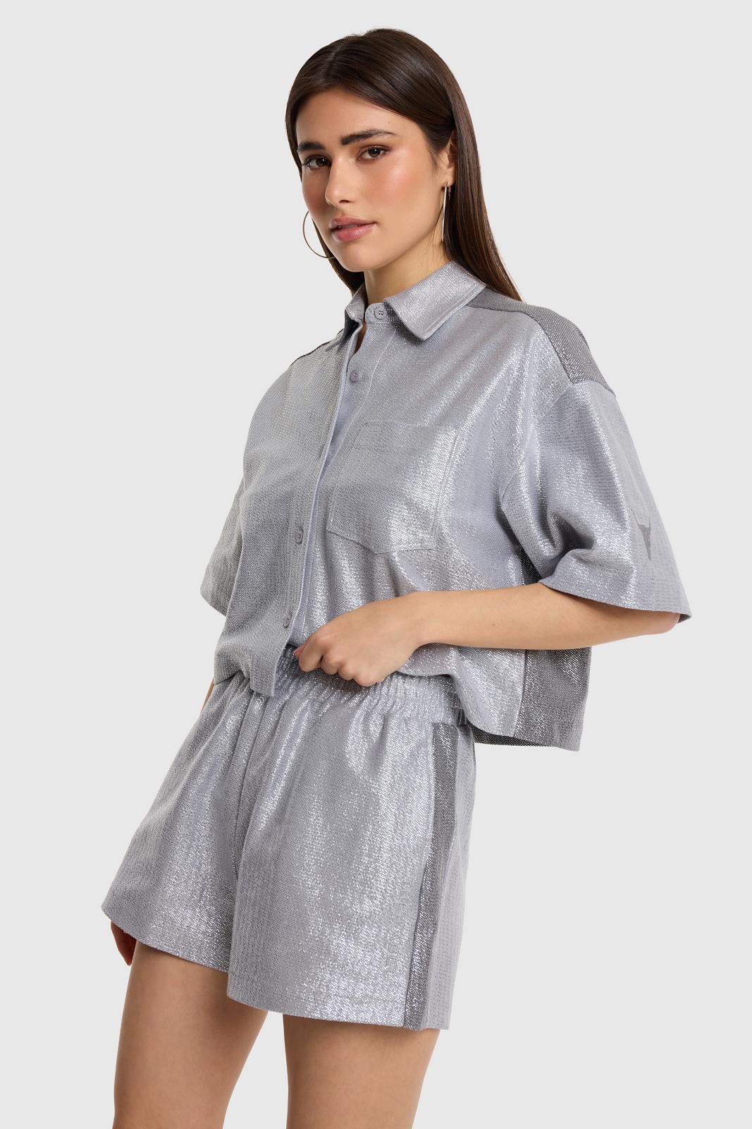 Knitted Foil Cropped Blouse