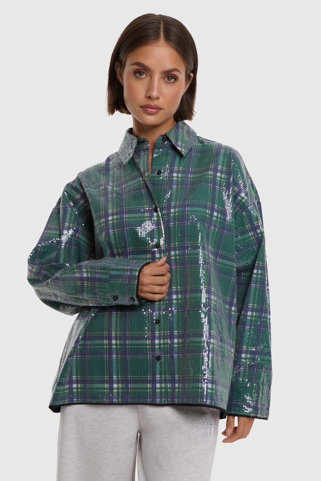 Woven Sequins Check Blouse
