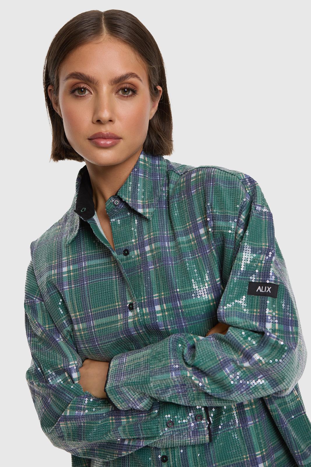 Woven Sequins Check Blouse