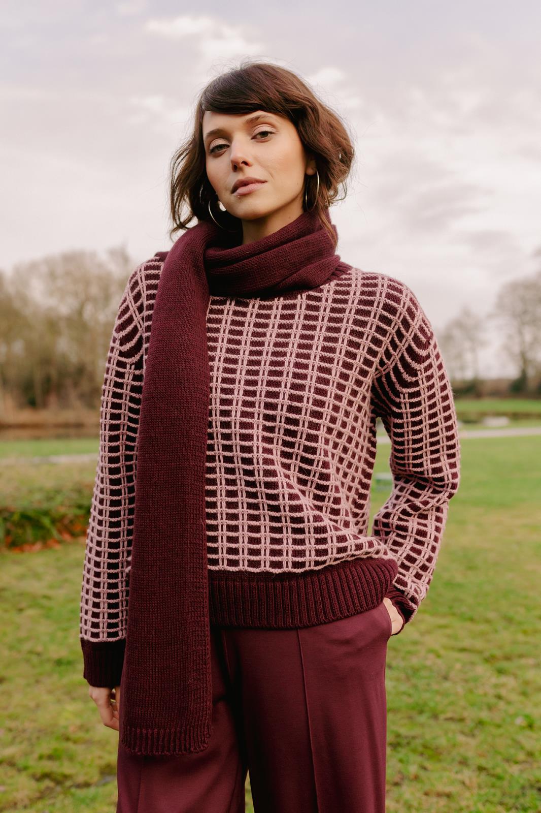 PULL LM RUIT BORDEAUX/ROZE