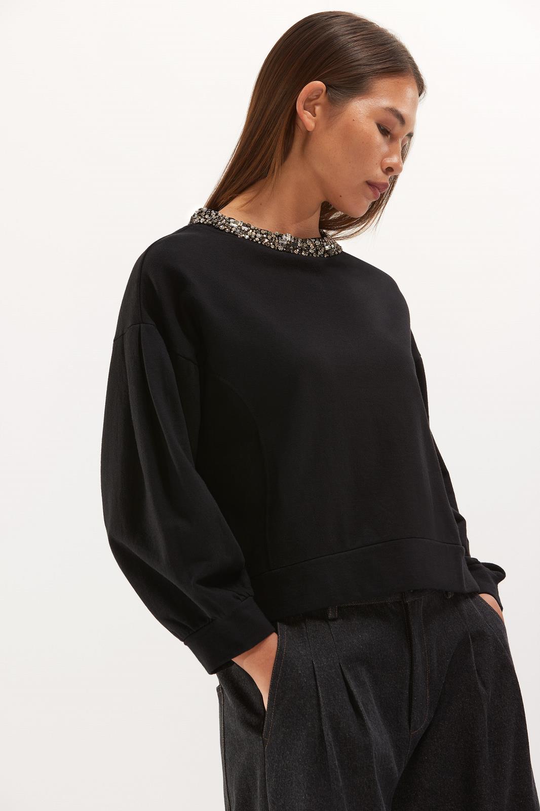 PULL LM UNI + APPLI ZWART