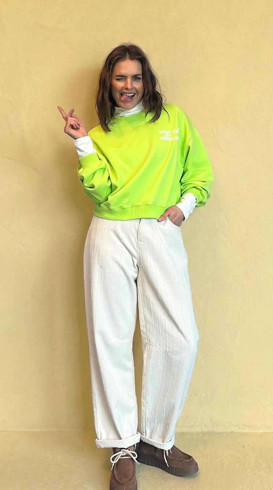 sweater with artwork 'OUT OF OFFICE'
