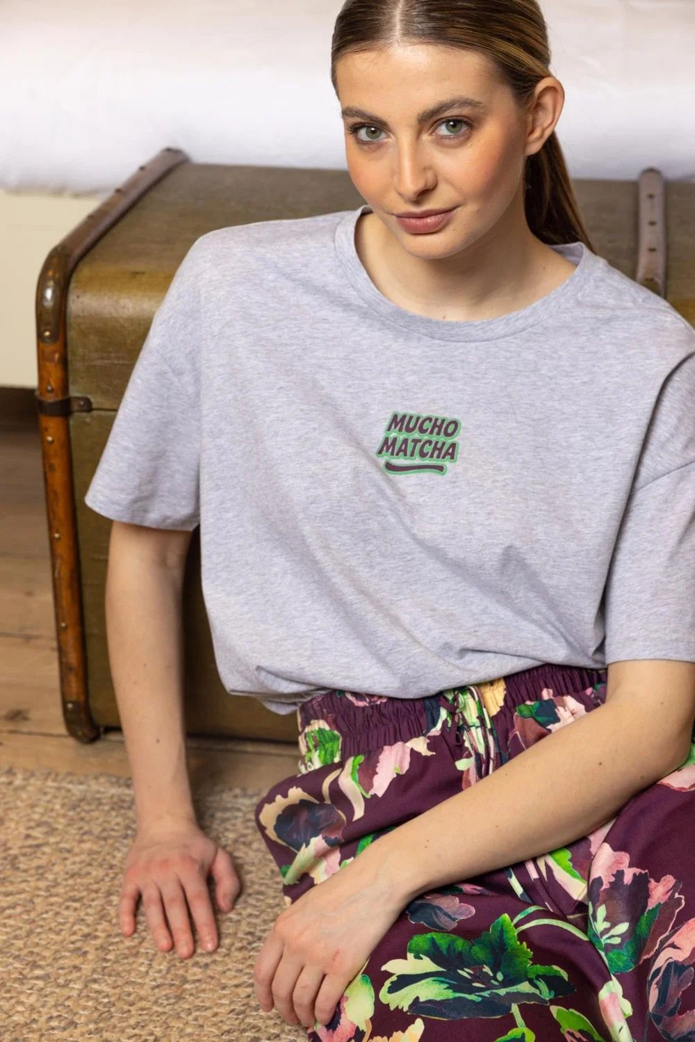 LADIES T SHIRT GREY CHINE
