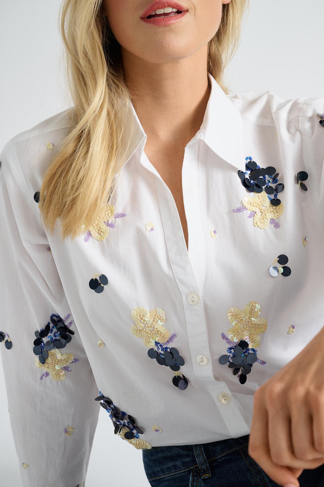 BLOUSE LS-*-UNI+APPLI-WHITE